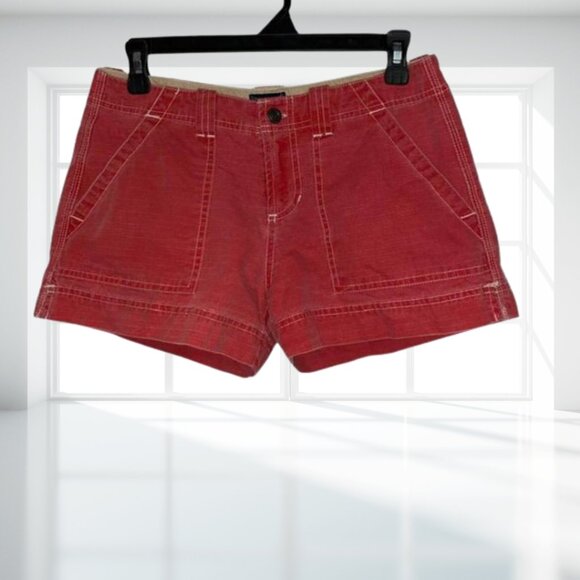 Periscope Red Fade Cotton Utility Shorts White Stitching Size 3 Y2K Aesthetic - Picture 2 of 10